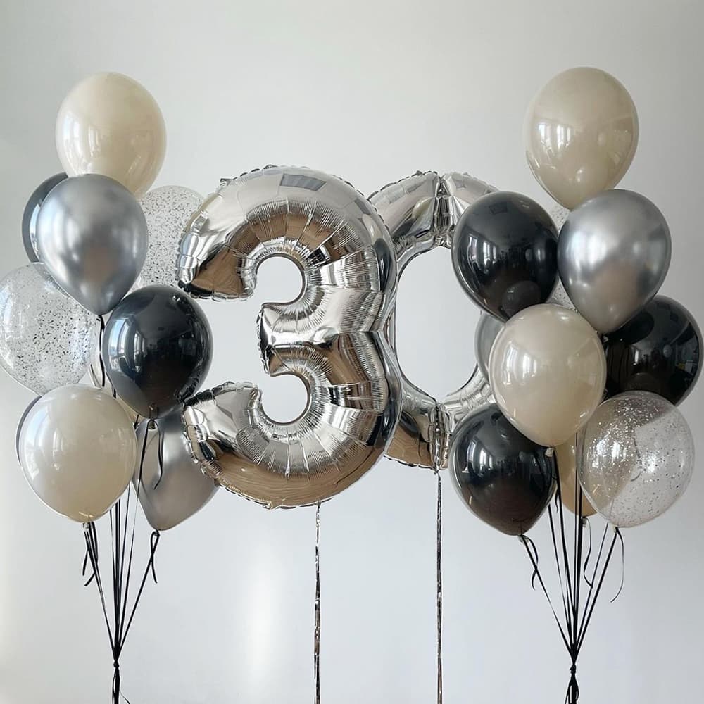 Кульки на день народження чорні, срібні, бежеві – стильний сюрприз