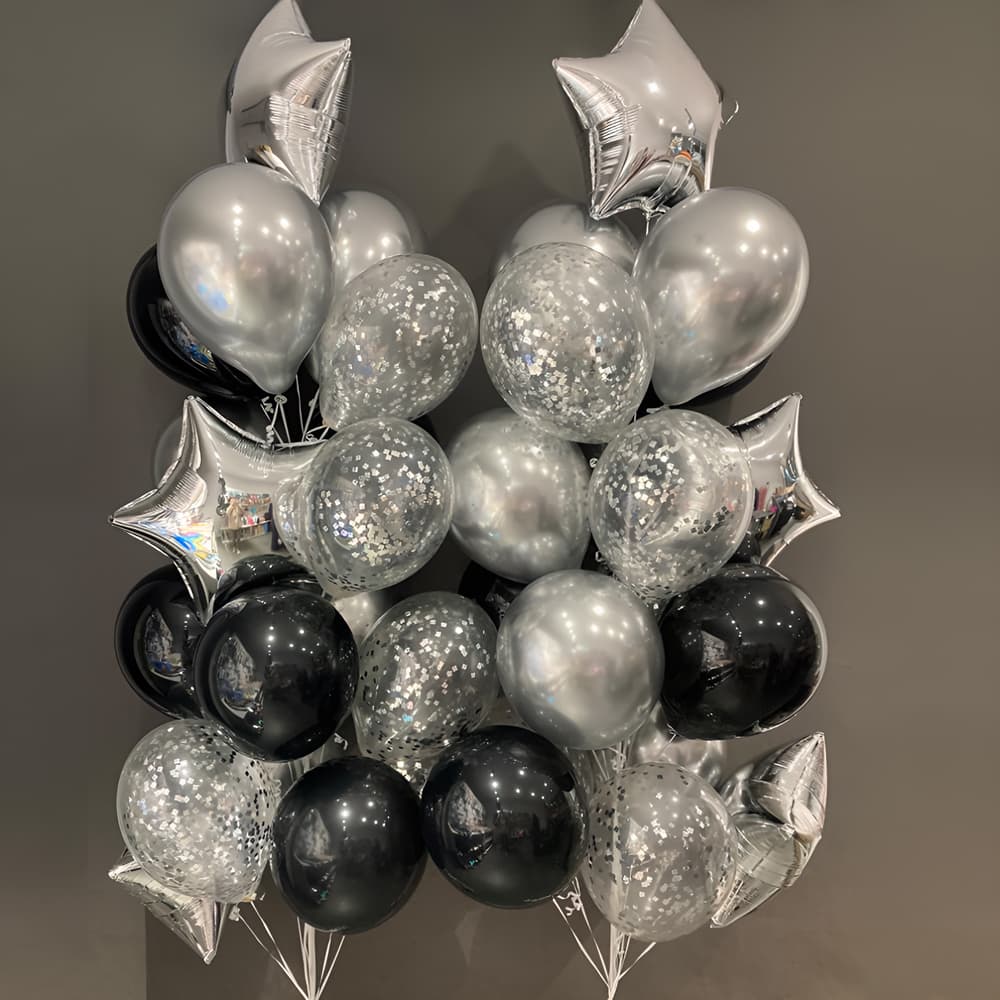 Хром срібні та чорні гелієві кульки
