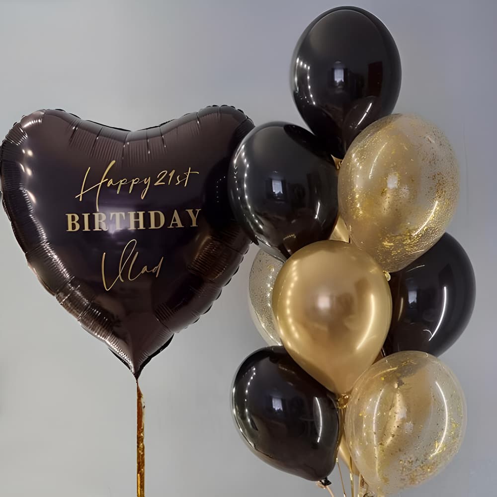 Серце з написом та гелієві кульки чорні та золоті