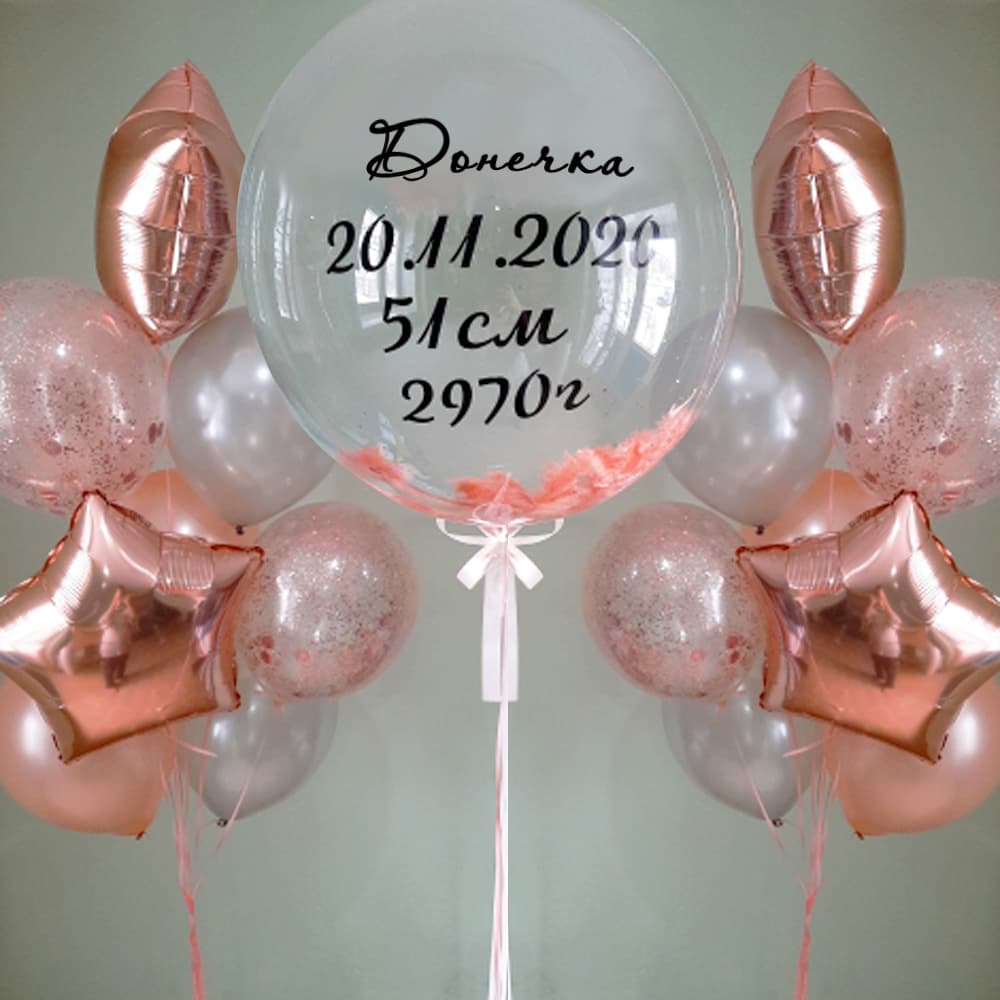 Кульки на виписку дівчинки: ім’я, дата, зріст, вага