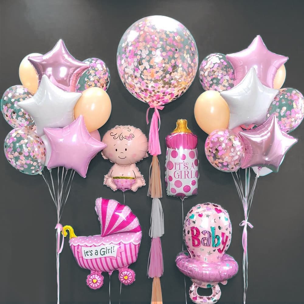 Гелієві кульки та фігурки на виписку дівчинки