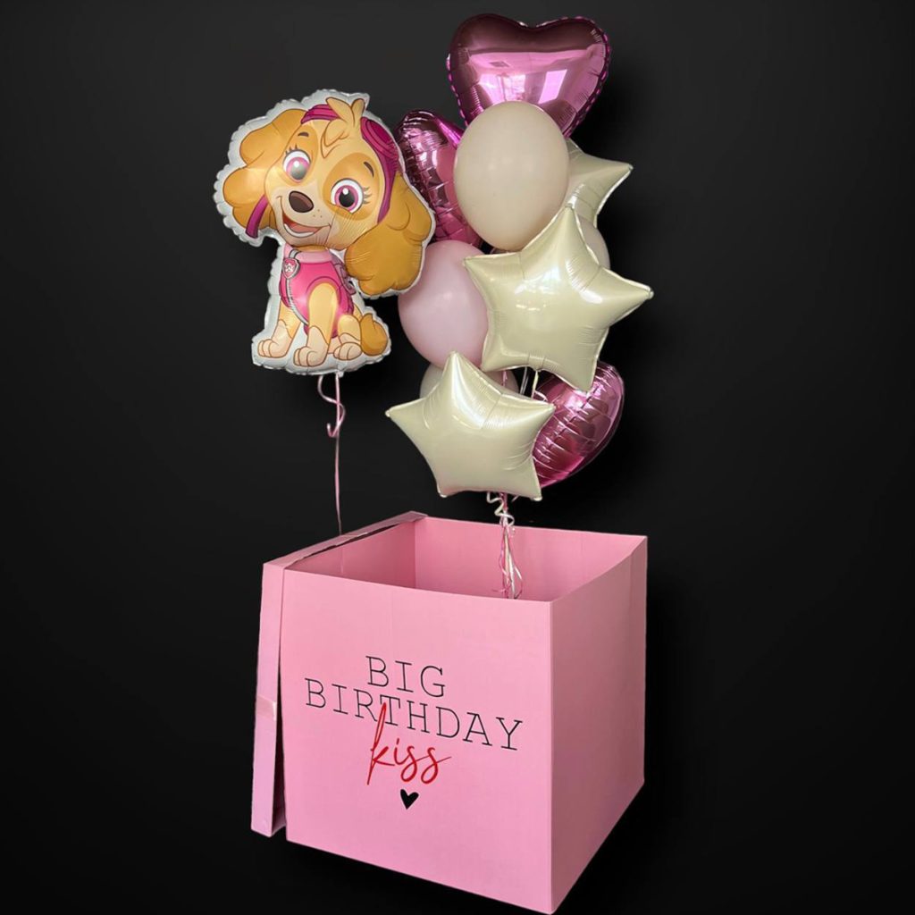 Рожева коробка сюрприз з кульками “Щенячий Патруль”