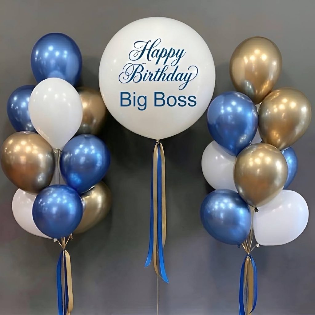 Кульки для боса з написом: сині та золоті хромовані