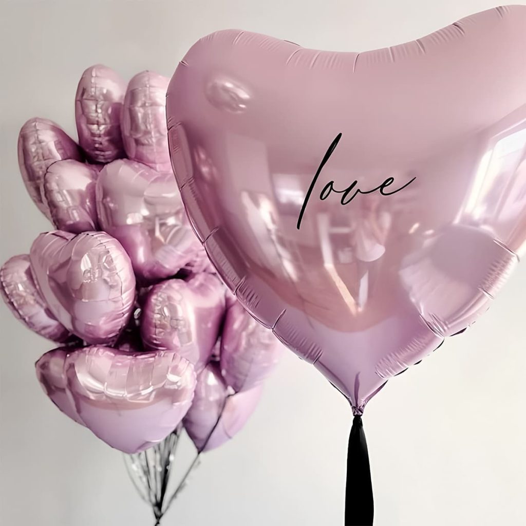 Кульки рожеві серця з гелієм для дівчини LOVE