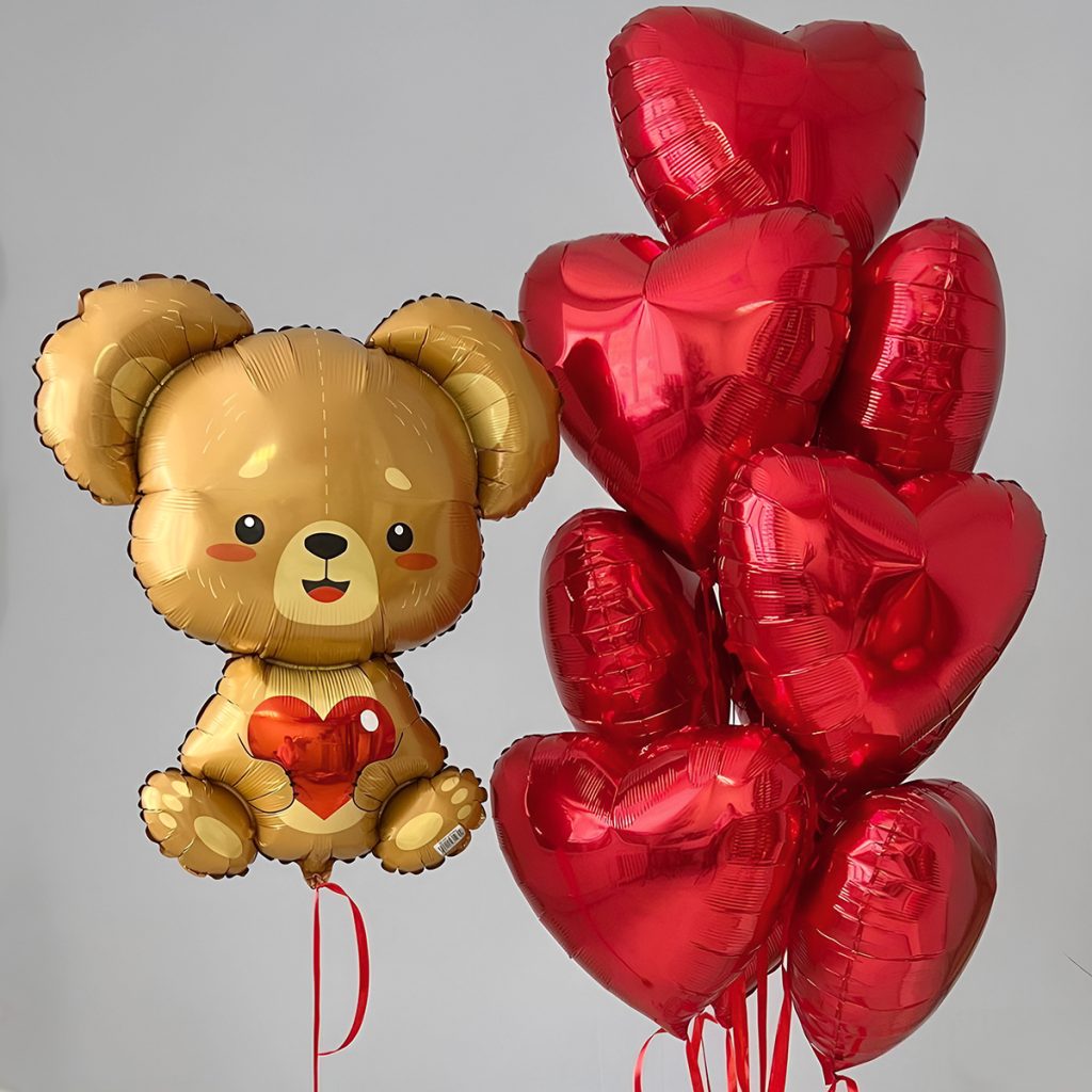 Романтичний набір кульки-серця та ведмедик «Кохаю тебе»