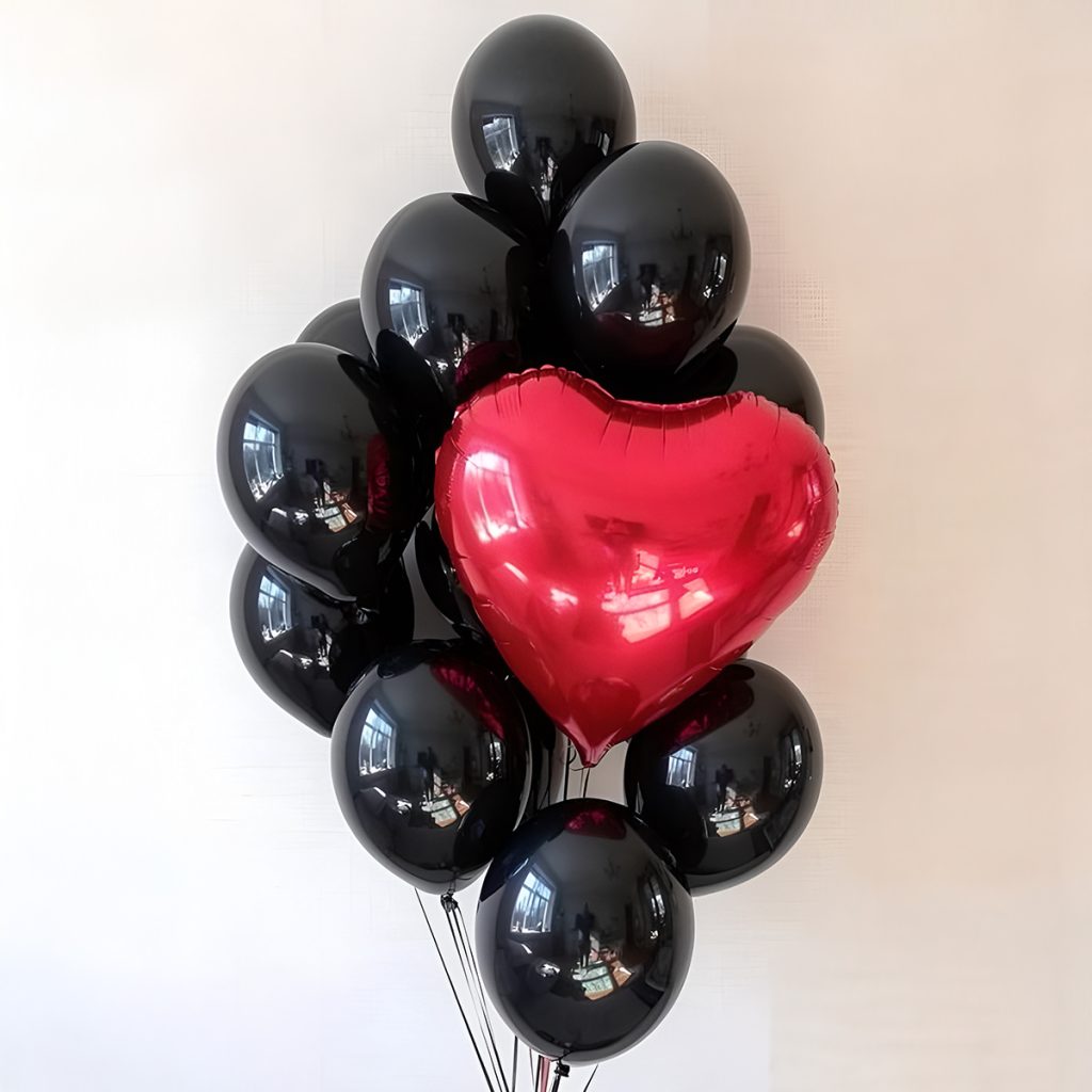 Гелиевые шарики: черные и красное сердце «Black & Red Love»