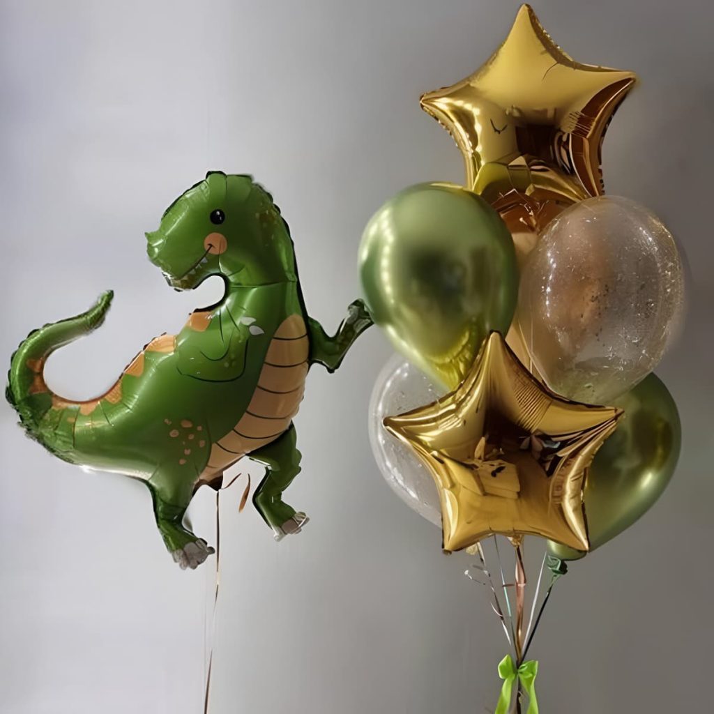 Шарики на день рождение зеленый Динозавр
