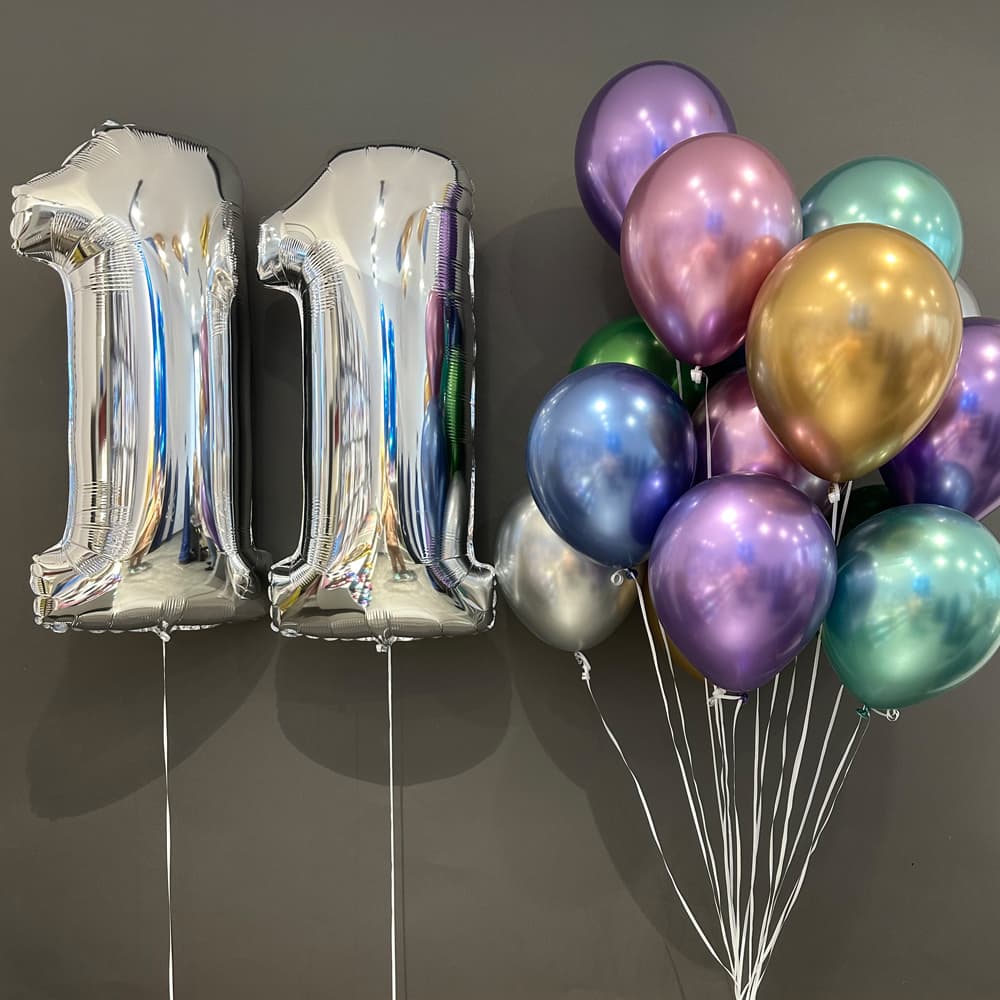 Хромированные разноцветные шарики с гелием и цифры