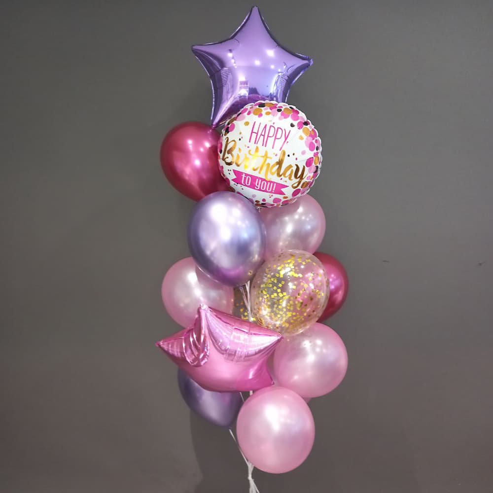 Кульки на день народження: фіолетові, малинові, рожеві