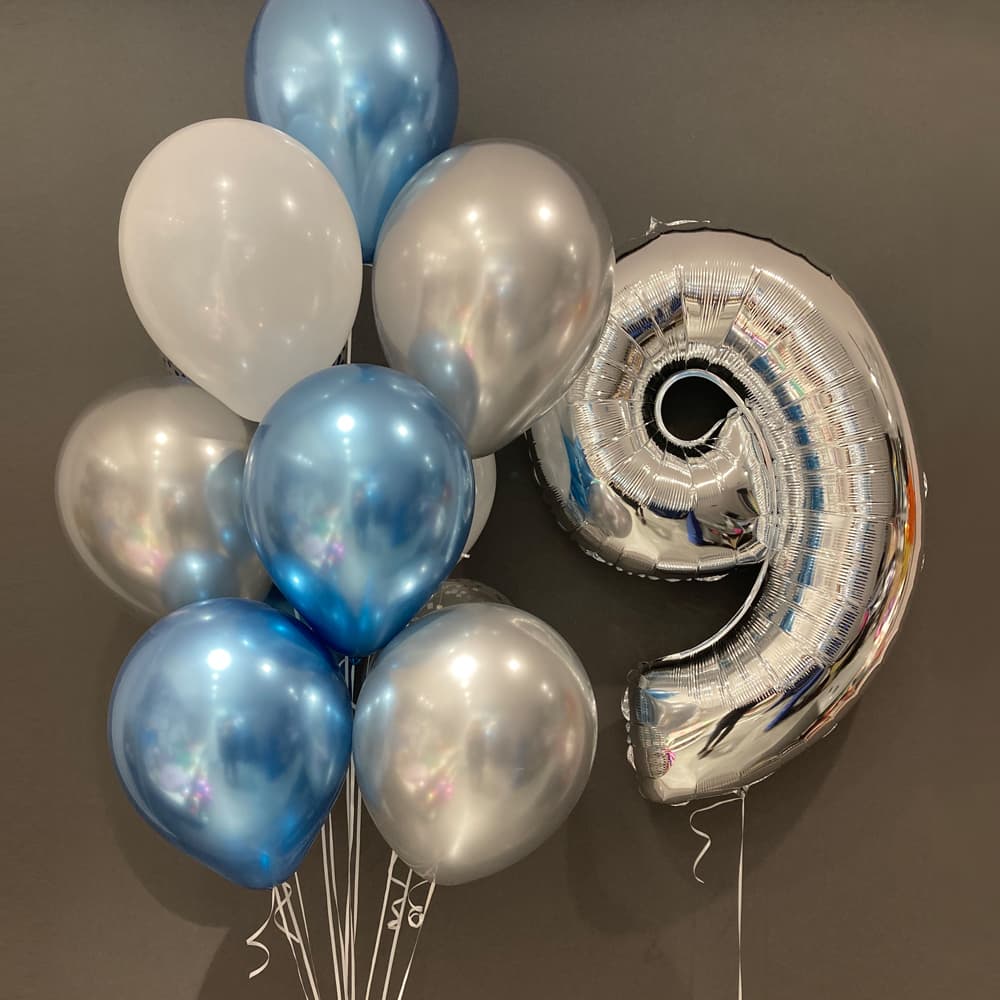 Гелієві кульки з цифрою: хром-сині та срібні