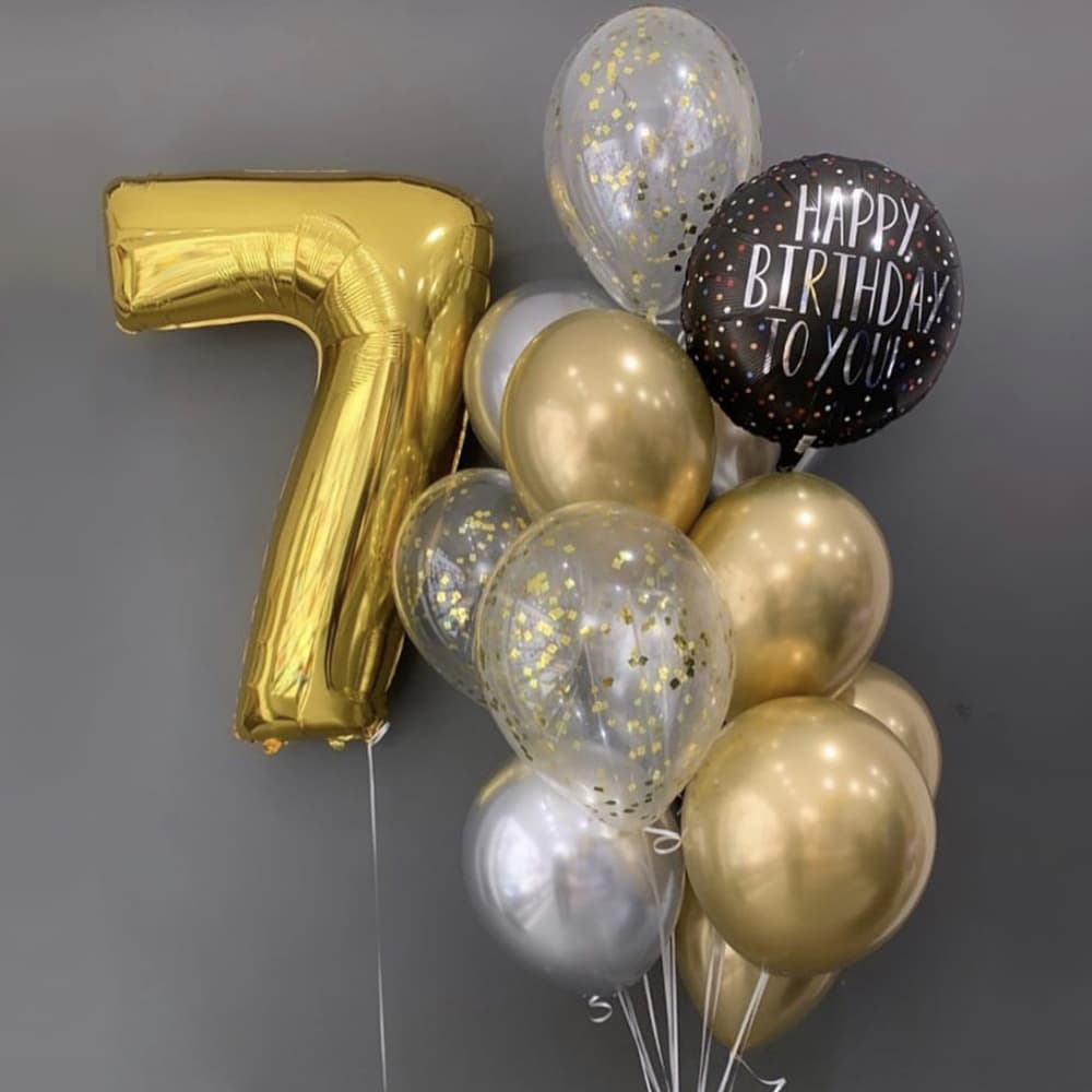 Шарики день рождения: хром золото и серебро, цифра