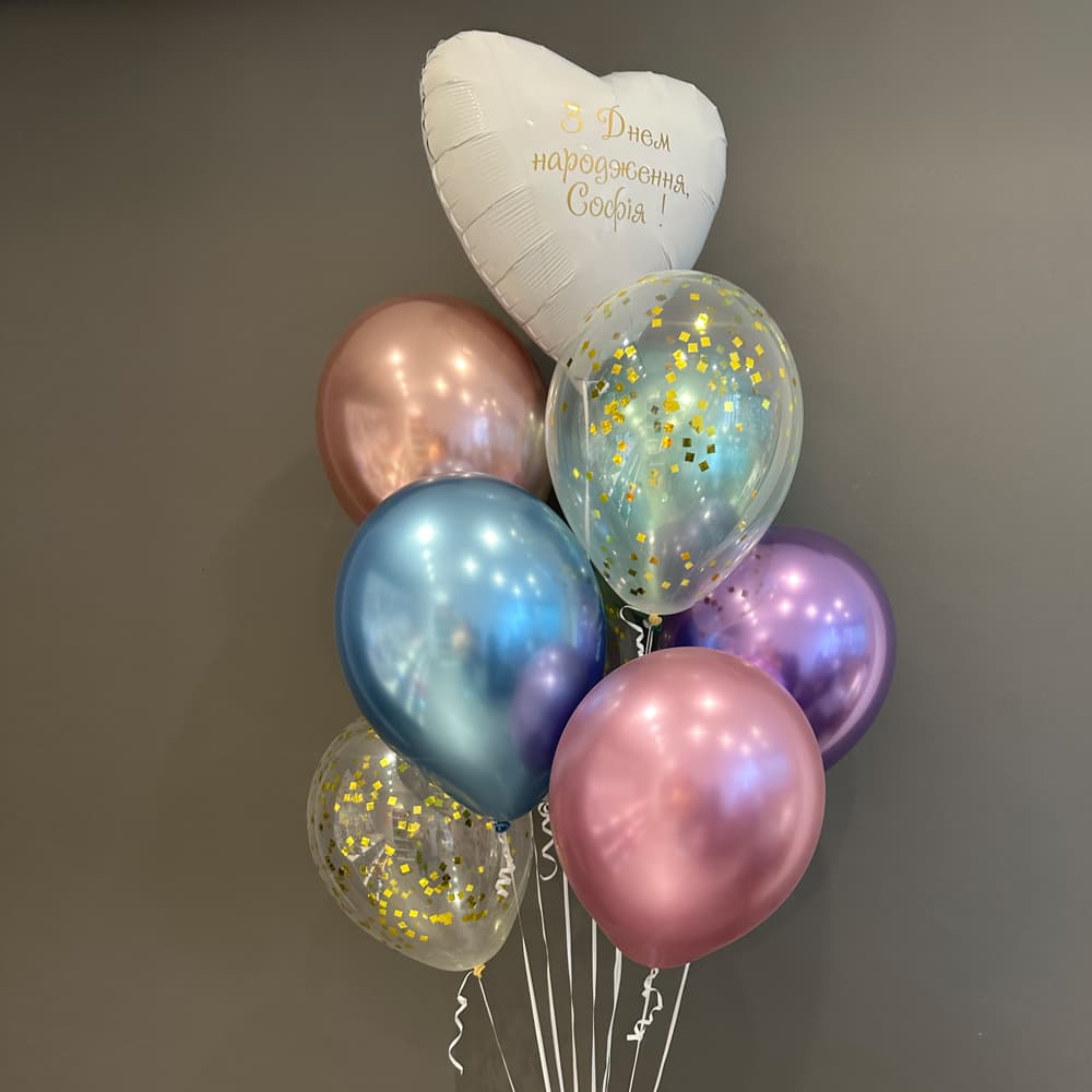 Гелієві кульки на день народження з імʼям: різнокольорові