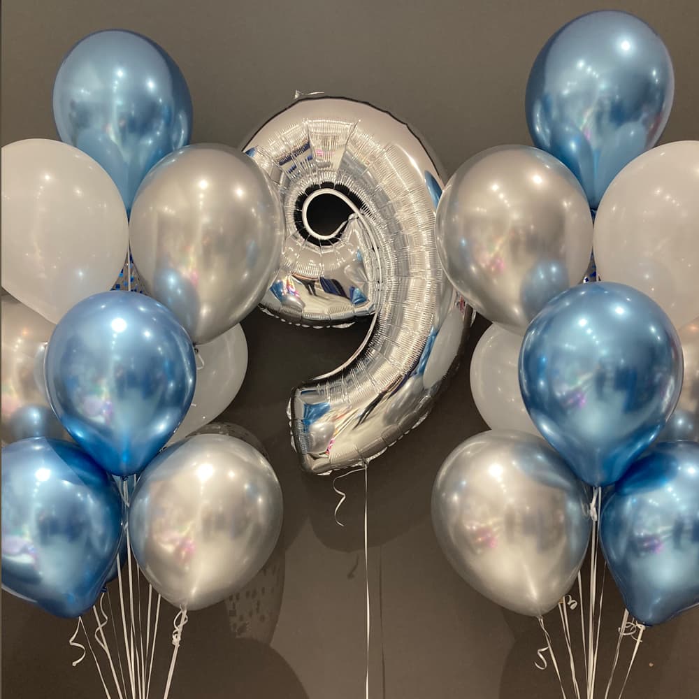 Шары с цифрой: хром синие и серебро