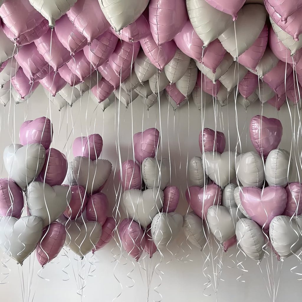 Гелієві кульки для коханої білі та рожеві сердечки «Heart Collection»