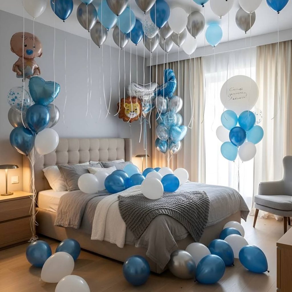 Кульки на виписку з пологового будинку: сині, блакитні, білі