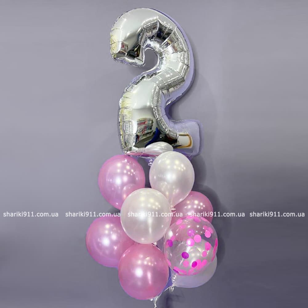 Шарики девочке розовые, белые и серебро на др