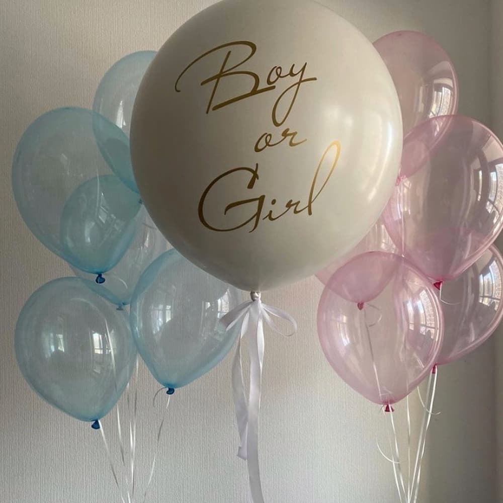 Біла гендер кулька, блакитні та рожеві кульки