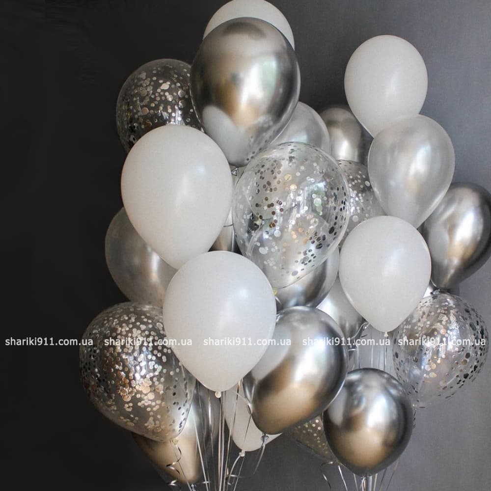 Білі, з конфетті та сталеві хром кульки