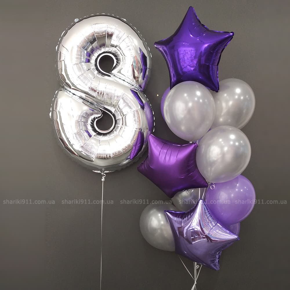 Шары на день рождения фиолетовые и серебро