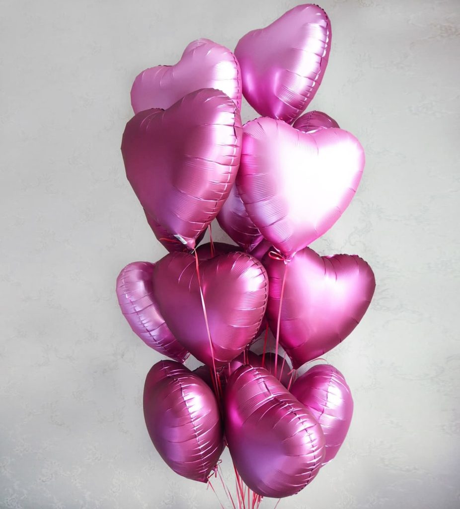 Гелієві кульки сердечки у рожевих віддінках