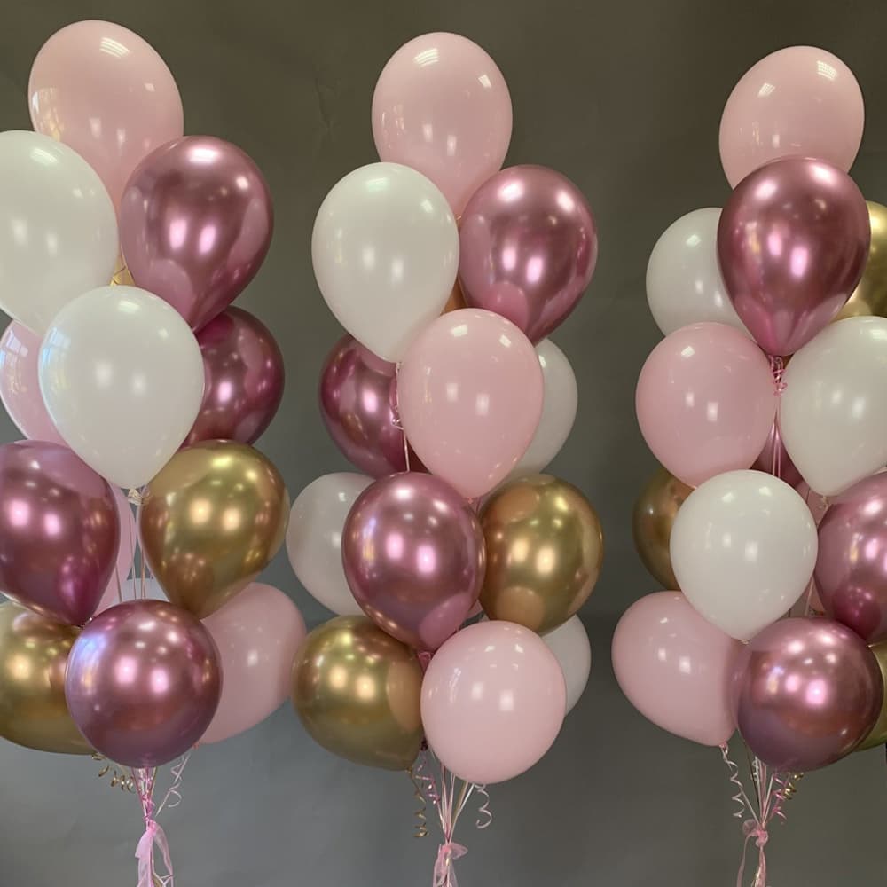 Гелієві кульки: Рожеві, білі і золоті хромовані