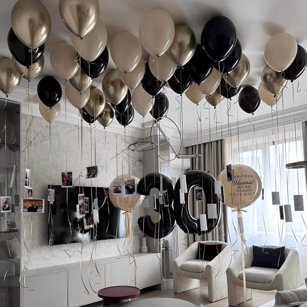 Ефектний день народження кульки: чорні, бежеві та золото «WOW Set»