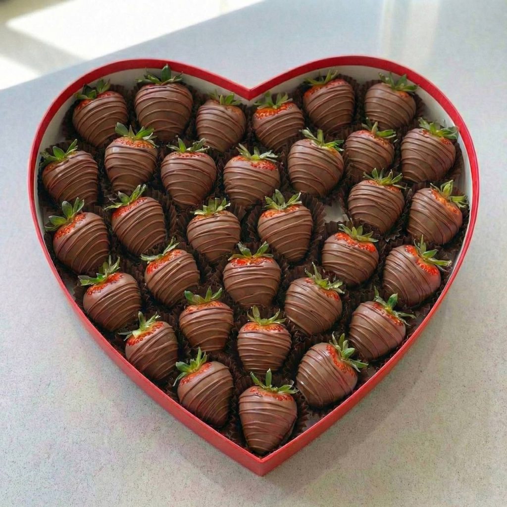 Полуниця у молочному шоколаді у коробці серце