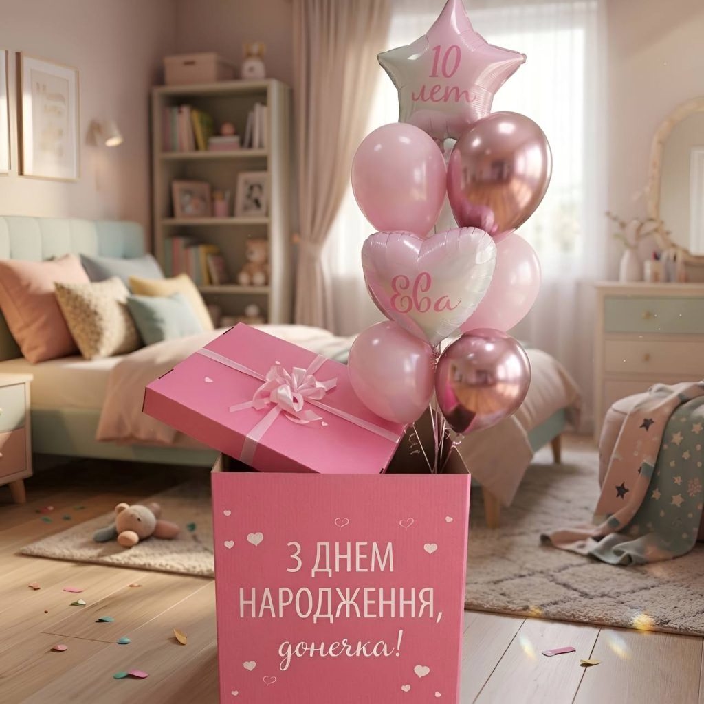 Коробка с шарами девочке розовая