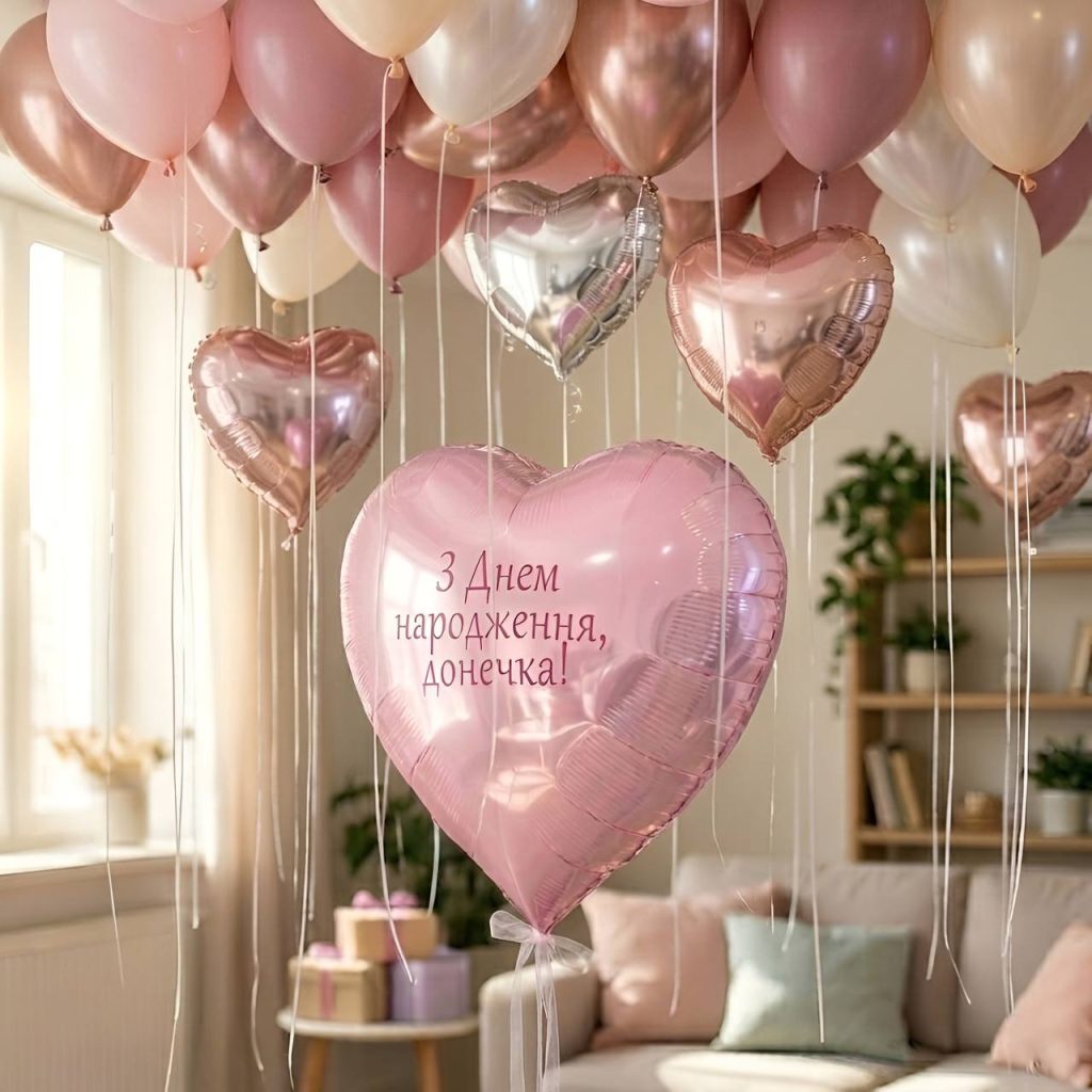 Кульки під стелю з днем народження донечка