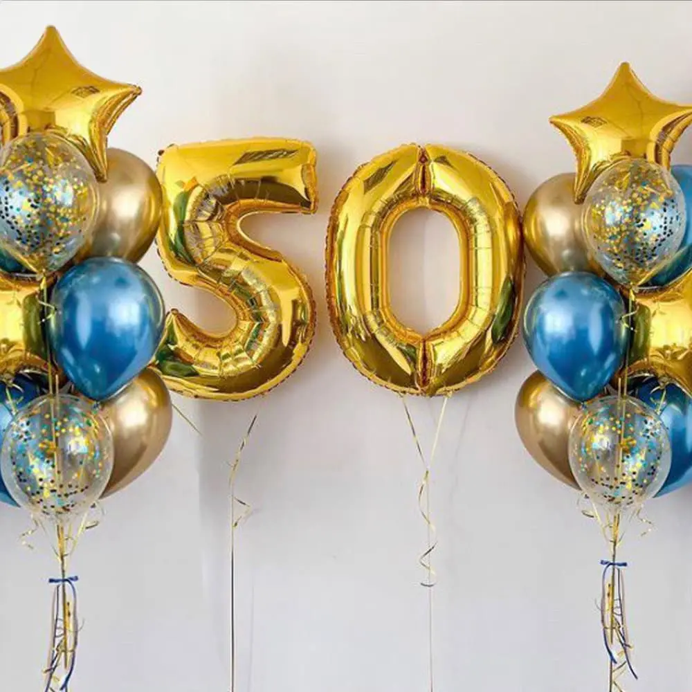 кульки на день народження чоловіку сині хром і золоті з цифрами