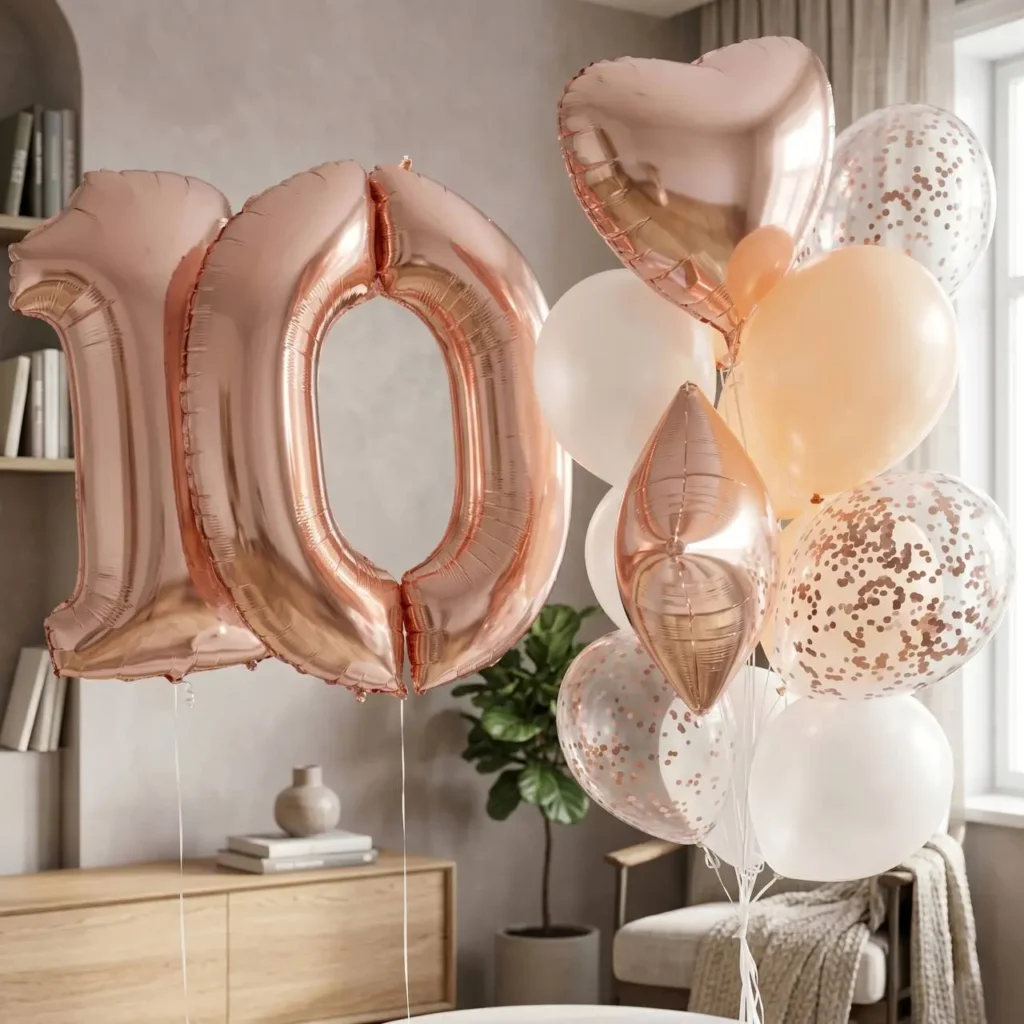 Гелеві кульки для дівчинки на день народження білі, рожеве золото