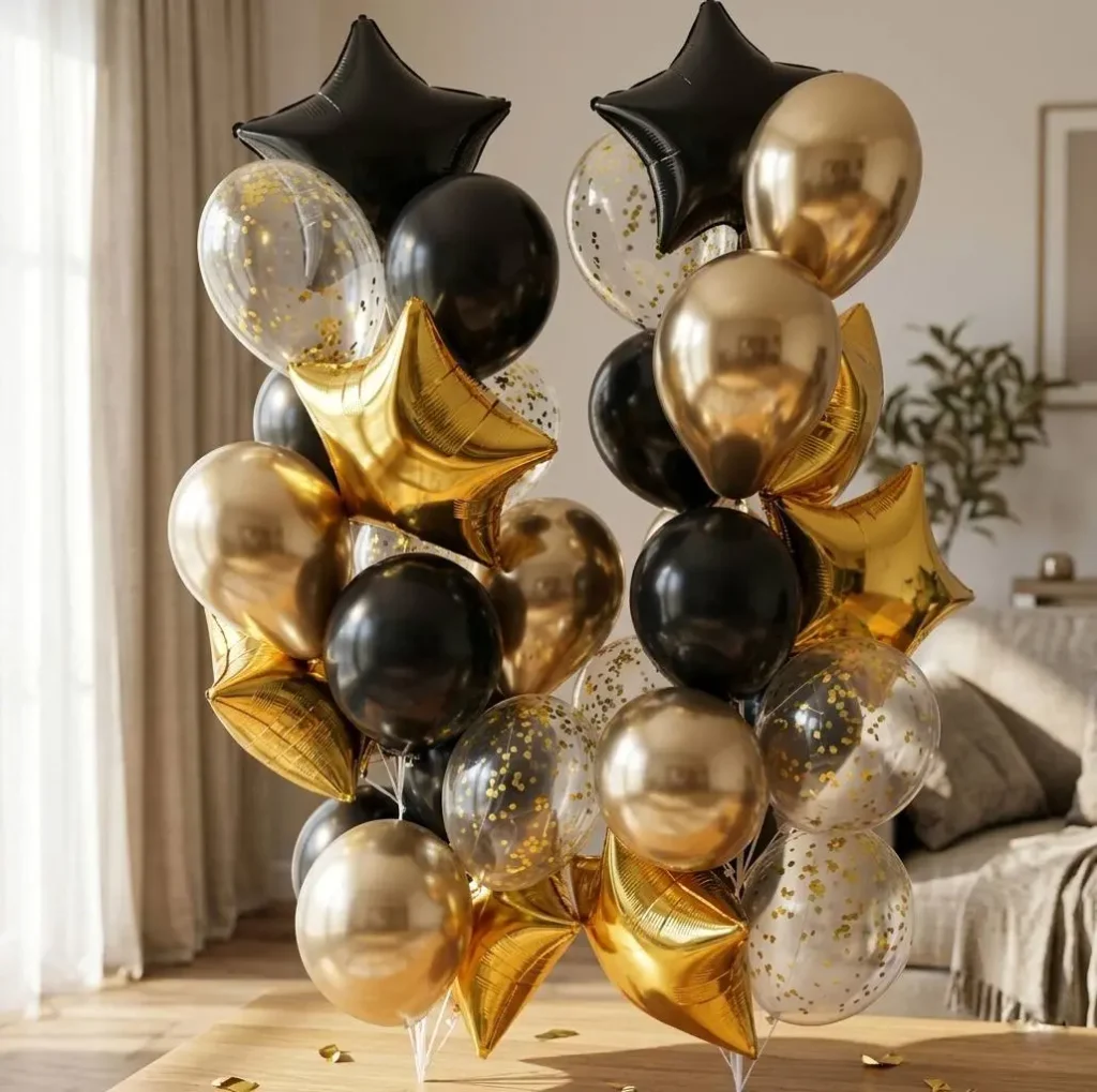 Гелеві кульки Київ зірки чорні та золоті на день народження