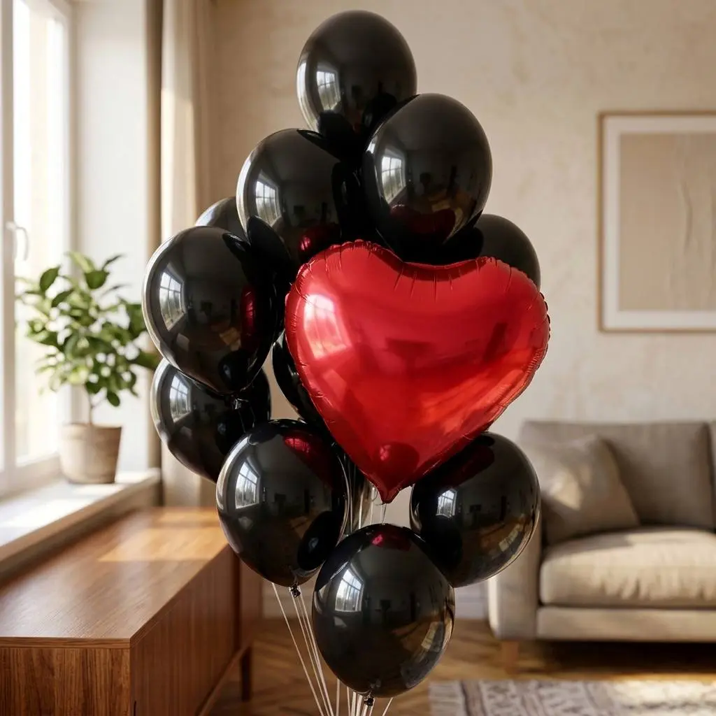Гелієві кульки чорні та червоне серце