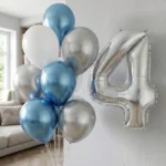 Шарики с цифрой: хром синие и серебро