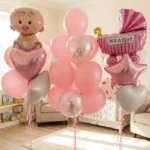 Розовые шарики и фигуры на выписку девочке