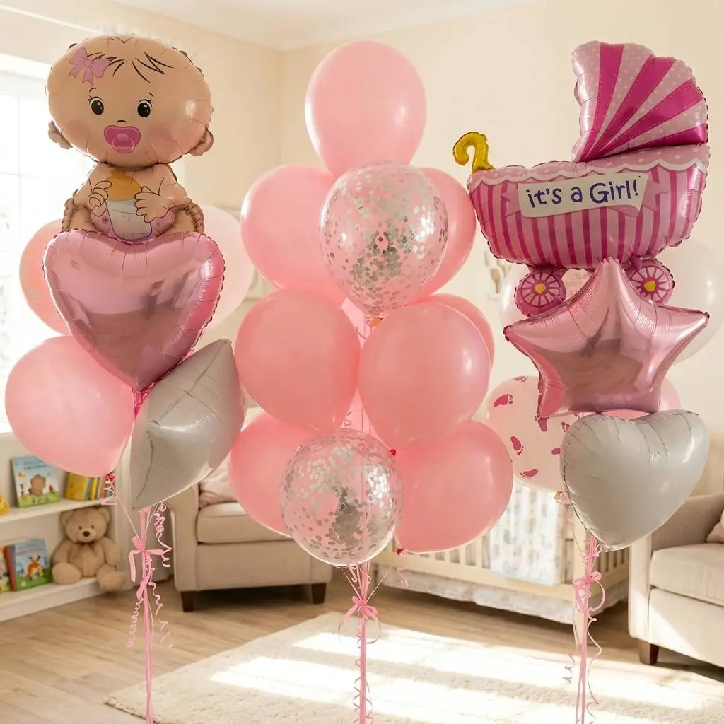 Гелієві кульки та фігурки на виписку дівчинки GIRL