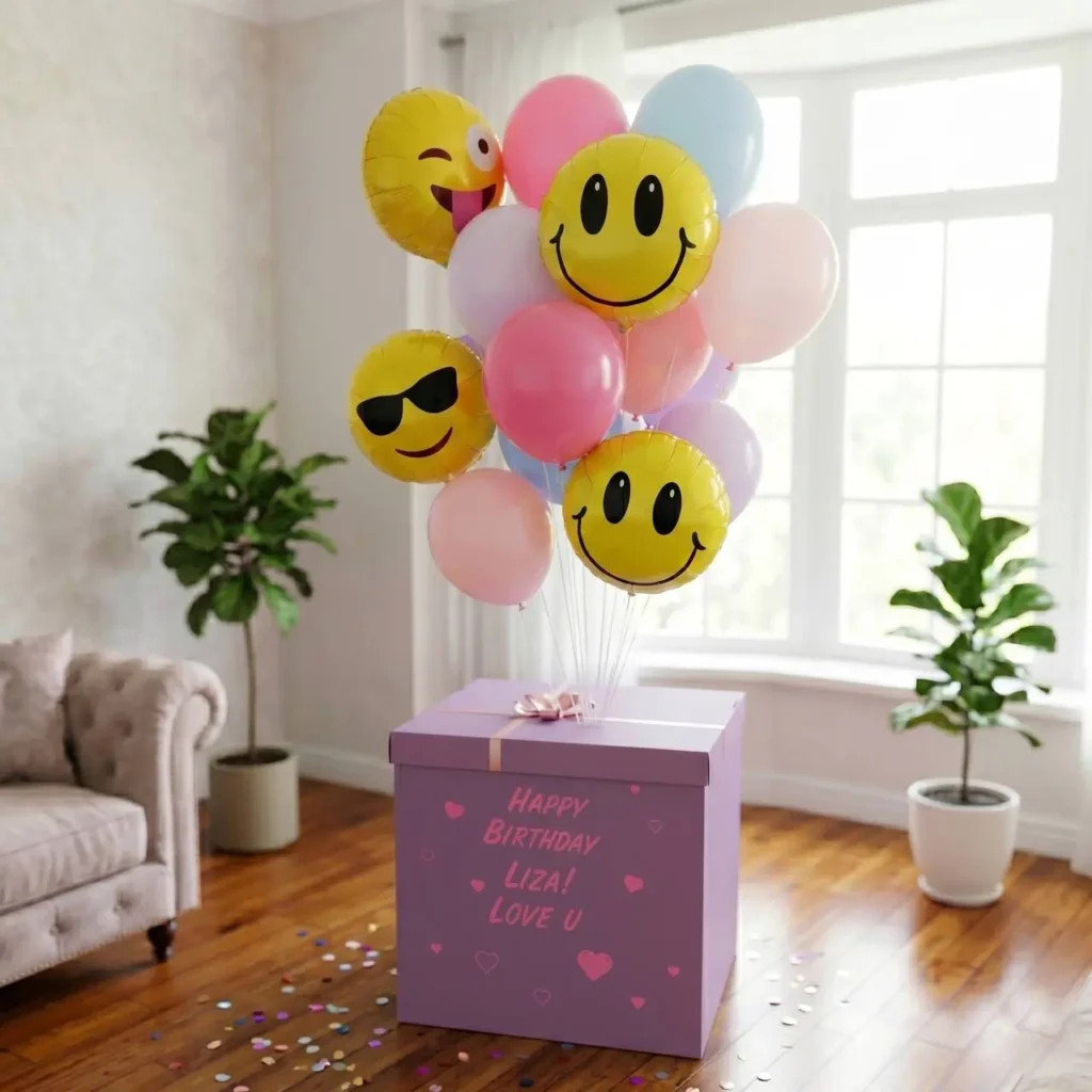 Коробка сюрприз з кульками на день народження SMILE