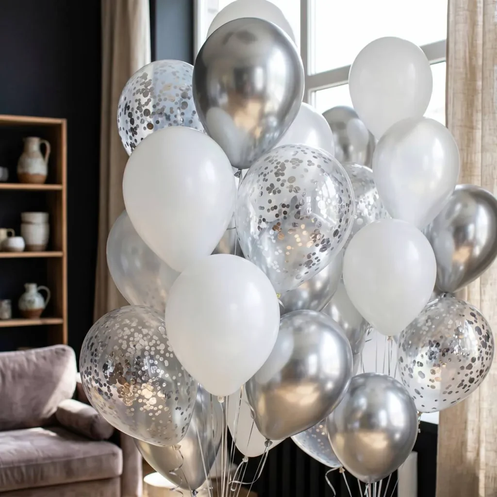 кульки київ білі, з конфетті та сталеві хром