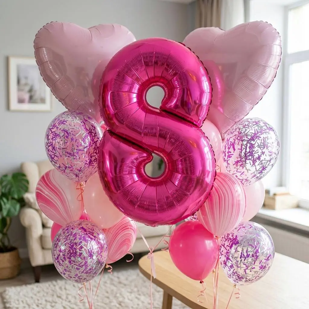 Оформлення кульками рожеві та малинові