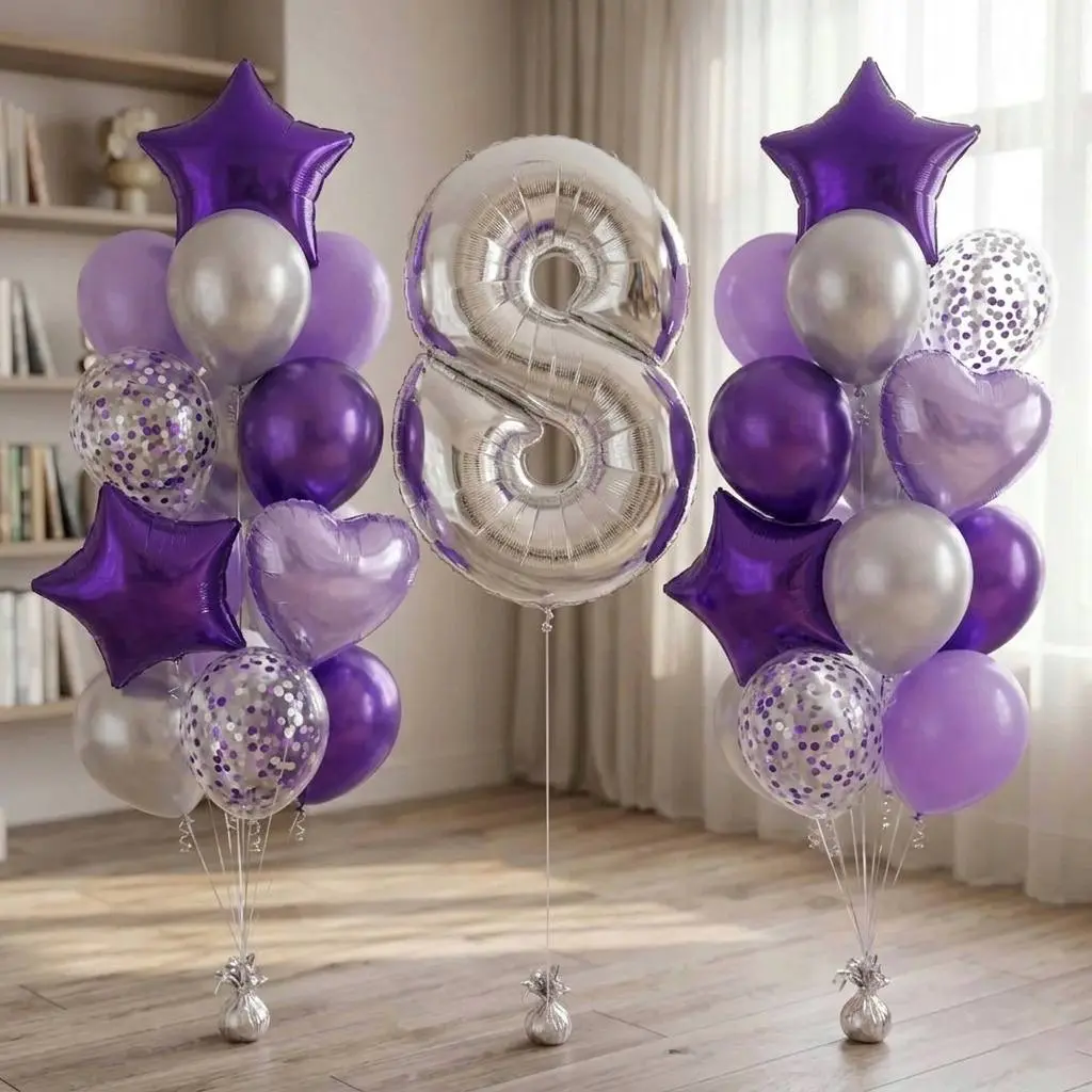 Гелієві кульки для дівчинки на день народження Purple Set преміум