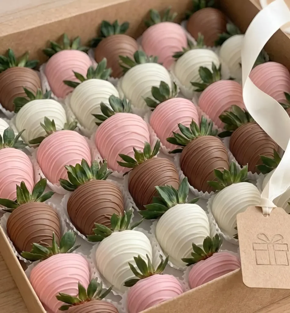 Клубника в молочном, белом и розовом шоколаде «МИКС»