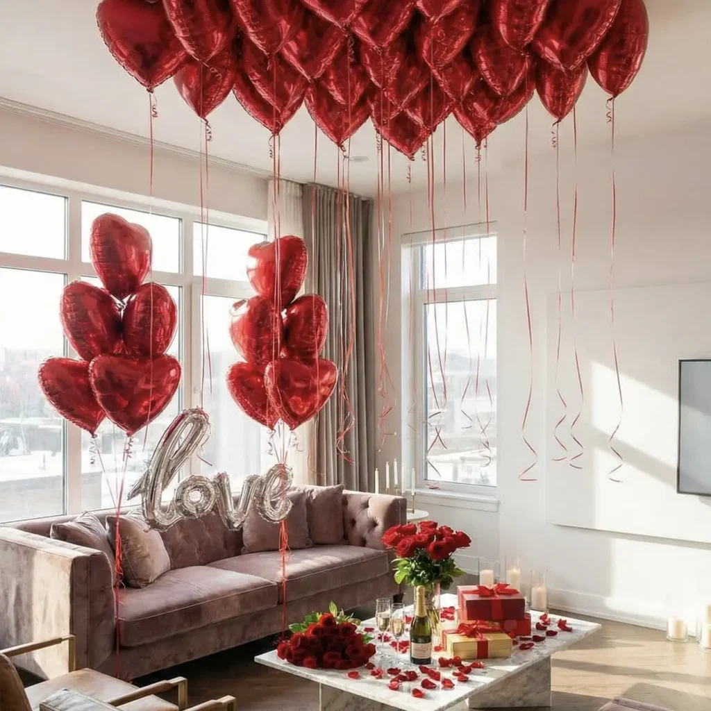 Шарики для романтичного оформление комнаты сердечками «Love story»